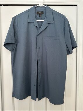 FLX Men's Short-Sleeve Button-Down Shirt in Dusty Blue